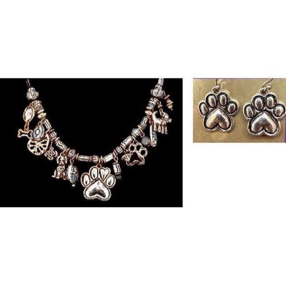 Paw Print Necklace Earrings Set Pendant 17 inch Handmade New Dog Bone An… - Picture 6 of 12
